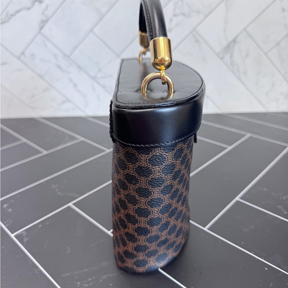 Celine Macadam Blazon 2way Pattern Vanity Bag Triomphe leather Gold BlackVintage - Picture 4 of 12